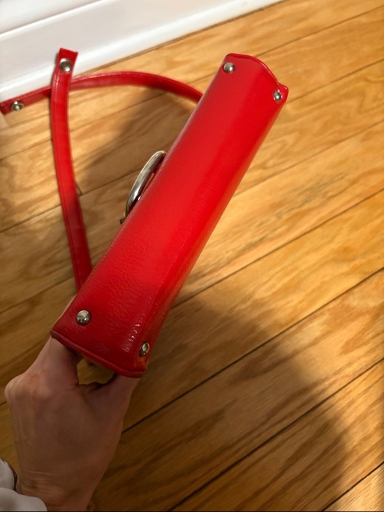 Red Leather Top-Handle Shoulder Bag with Silver D-Ring Accent - Picture 5 of 15